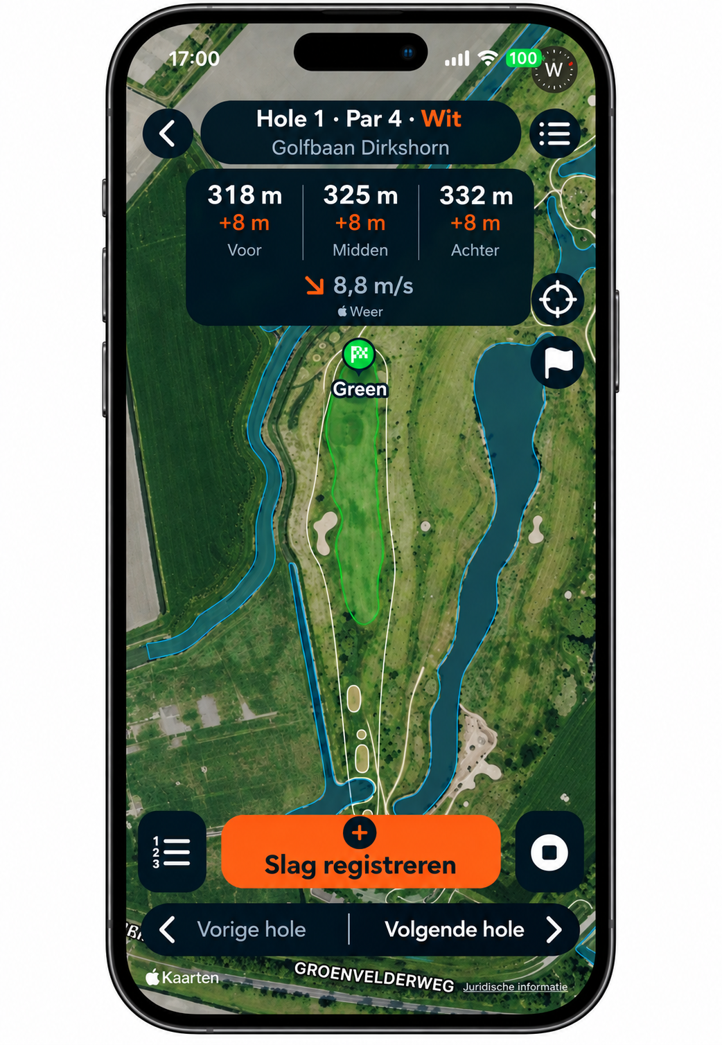 DutchCaddy actieve ronde op iPhone bij Golfbaan Dirkshorn
